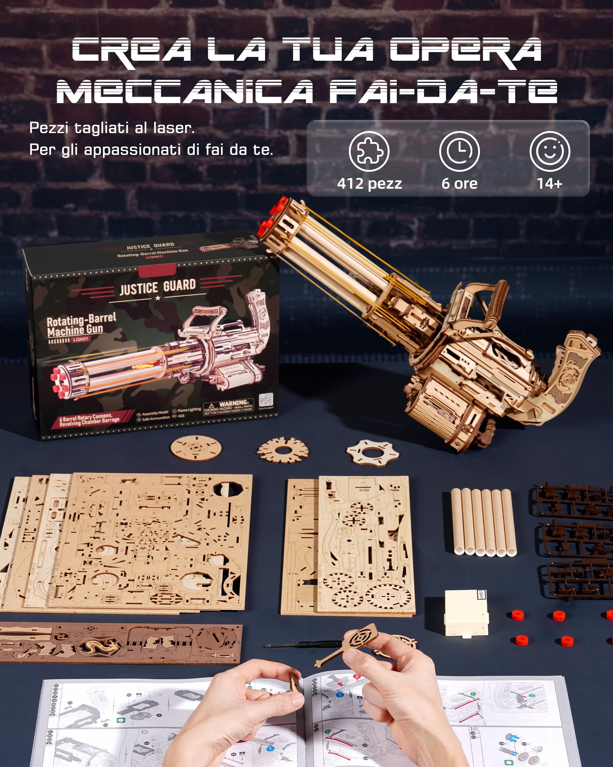 ROBOTIME Puzzle 3D in Legno per Adulti e Adolescenti,Kit Modello Meccanico Fai-da-Te 412 Pezzi,Lanciatore a Elastici,Regalo Creativo per Appassionati di Puzzle e Collezionisti,LQA01