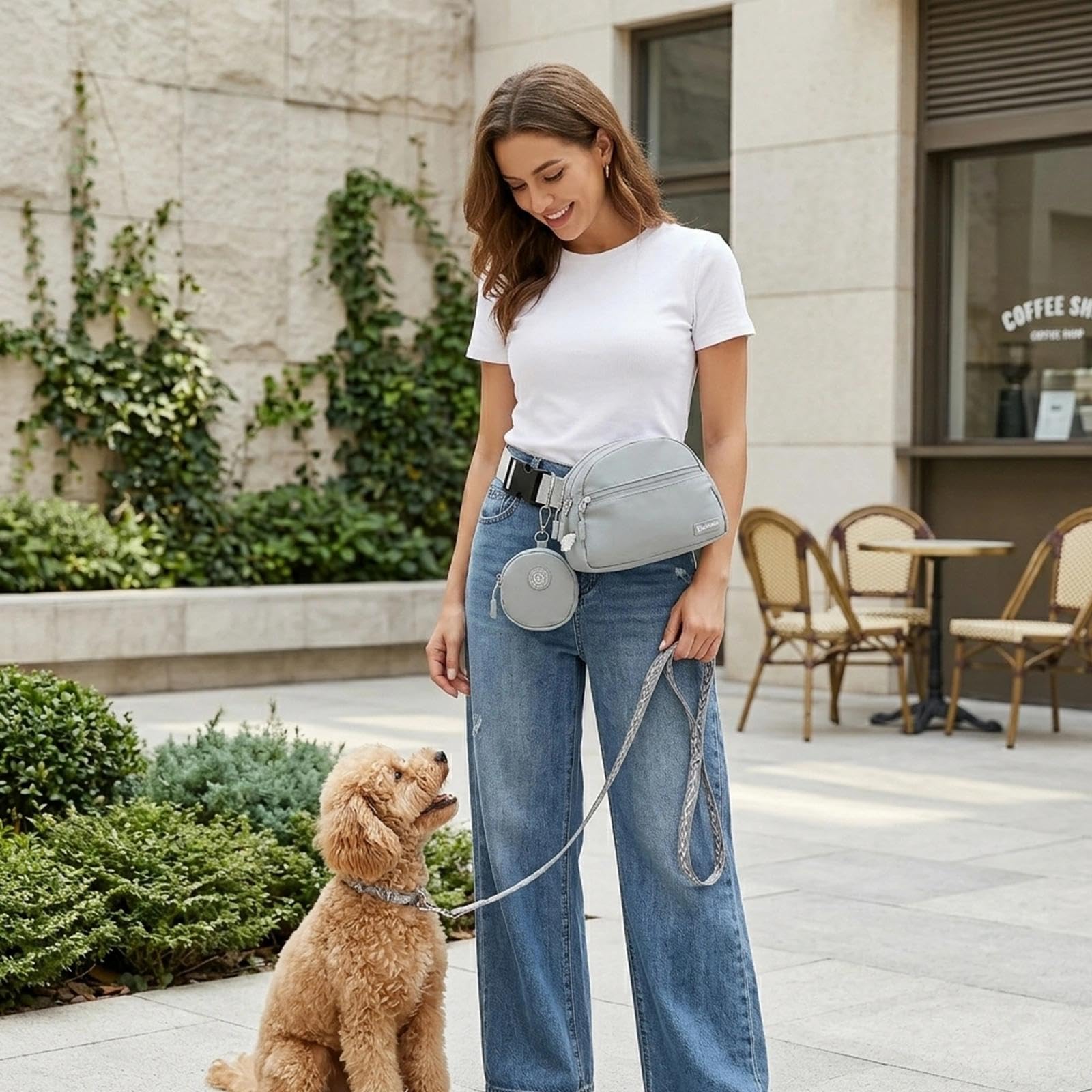 Pochette à friandises pour chien avec distributeur de sacs à déjections canines intégré et support de sac à déjections | Fournitures essentielles élégantes pour le dressage des chiots |