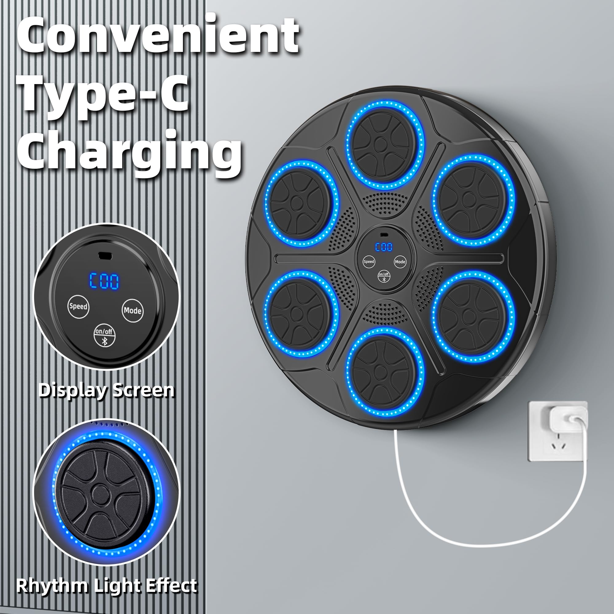 Music Punching Machine Boxing for Kids/Adults, 9 Modes & 9 Speeds Bluetooth Arcade Machine with Boxing Gloves, Large Size Wall Mounted Punching Boxing Equipment