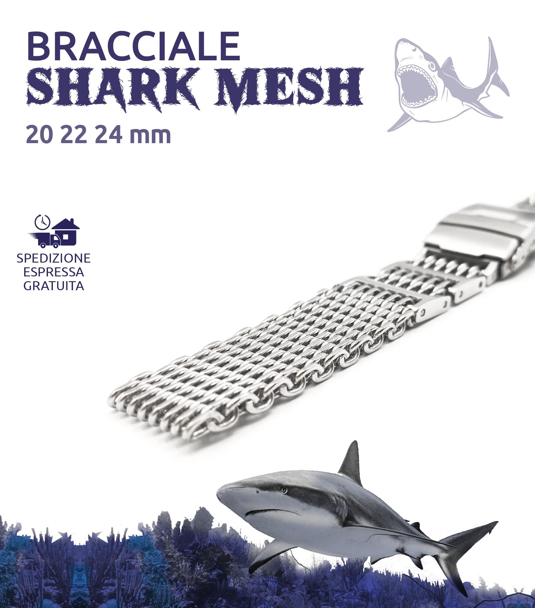Bransoletka Shark Mesh ze stali nierdzewnej ONE More STRAP 20mm22mm 24mm kompatybilny z Citizen Promaster i Seiko SKX sub diver pasek do zegarka milan