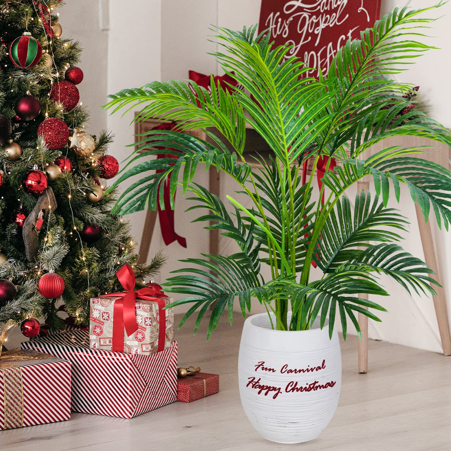 Palma Areca Artificiale 1,5m Con Vaso: Pianta Finta Di Seta Per Interni Ed Esterni | Regalo Di Inaugurazione Casa