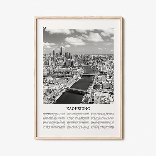 Impresión Kaohsiung en blanco y negro, arte de pared Kaohsiung, póster de Kaohsiung, foto de Kaohsiung, decoración de pared Kaohsiung, mapa de