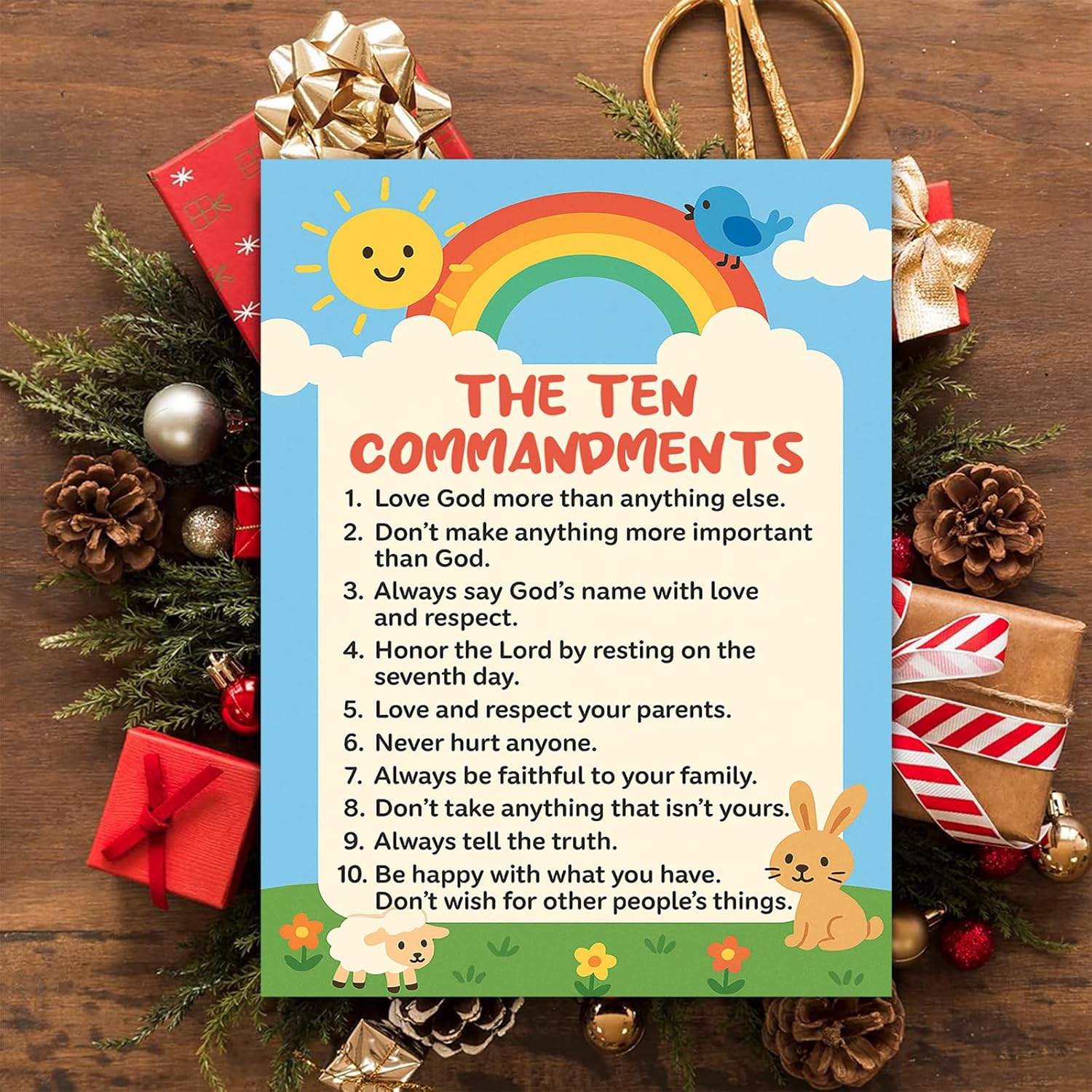 Ten Commandments Canvas Wall Art Modern Art Poster Print for Kids，Boys，Girls Bedroom，Toddler Room or Nursery Room Home Living Decor Gift Framed 16 * 24 Inch
