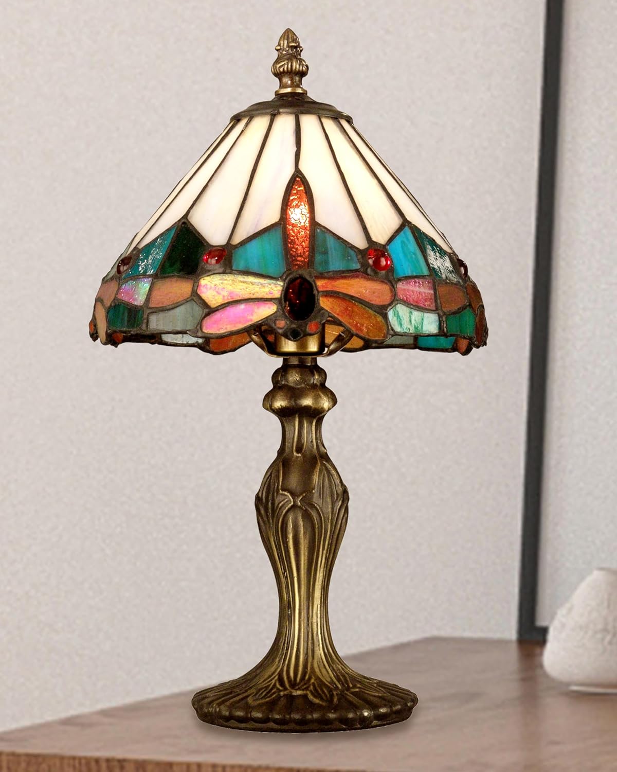 Dale Tiffany Lamps TA10606 Tiffany Jewel Dragonfly Accent Lamp, Antique Brass, 13.50x7.75x7.75