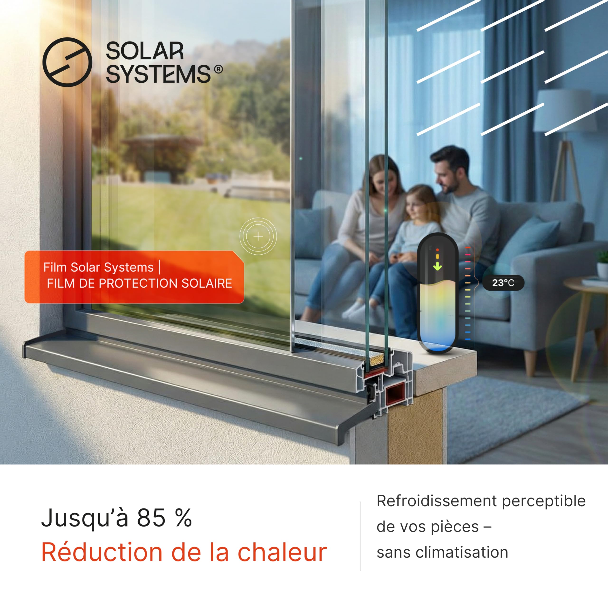 SOLAR SYSTEMS - Film de Protection Solaire pour Fenêtres - Anti Regard - Effet Miroir, Auto-Adhésif - Protection Thermique, Anti-UV, Film Isolant - 100x200cm