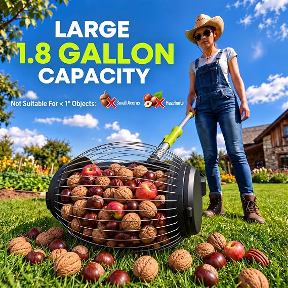 1.8-Gallon Large Nut Gatherer, Walnut Picker Upper, Pull-Rope Side Release