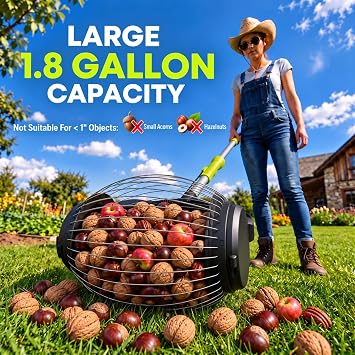 1.8-Gallon Large Nut Gatherer, Walnut Picker Upper, Pull-Rope Side Release