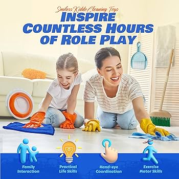 mop Buy SMILESSKIDDO Kids Cleaning Toy Set - 9 Piece Wooden Set