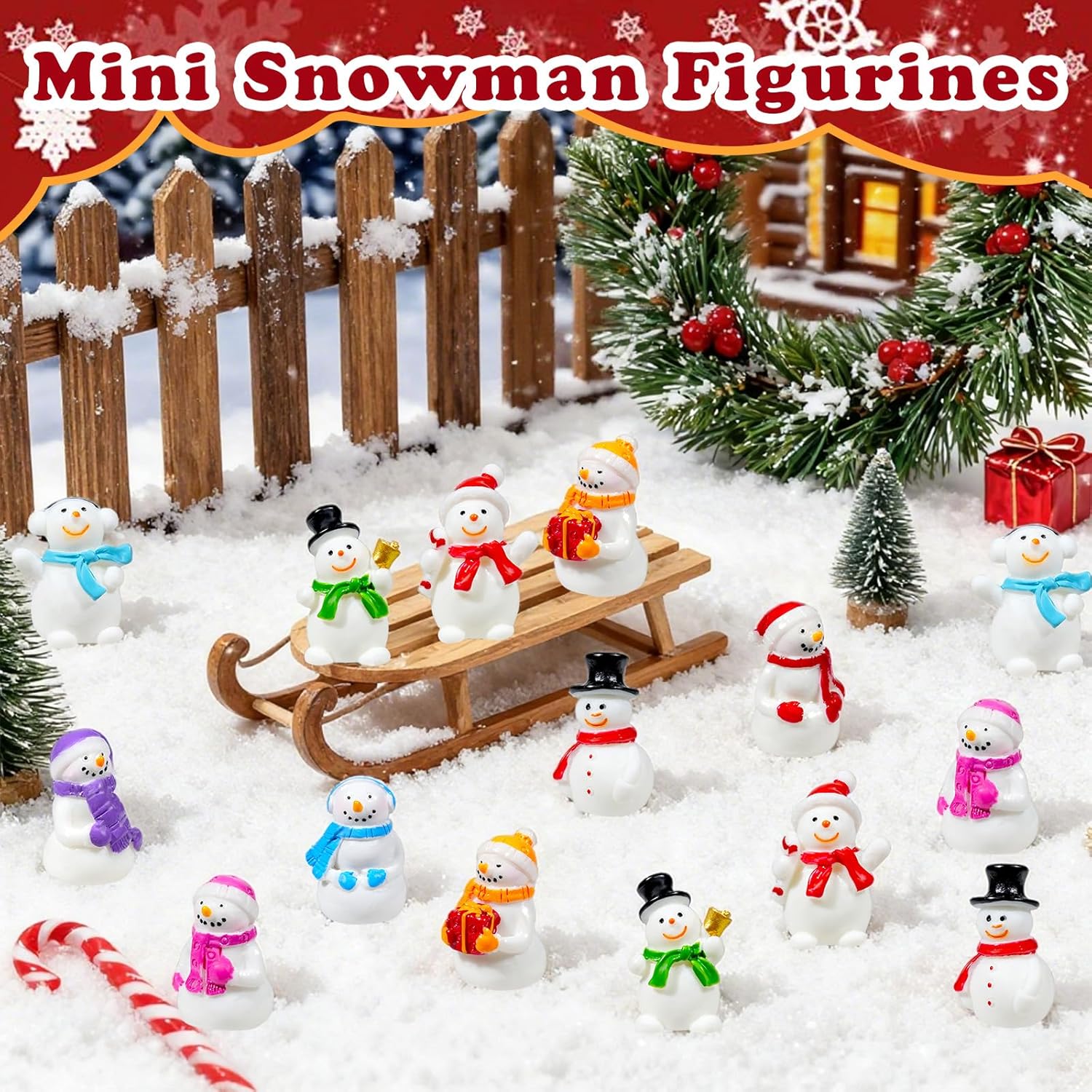 Exasinine 50Pcs Mini Snowman Figurines 10 Types Christmas Tiny Resin Snowman for Micro Landscape Ornament Mini Garden Accessories Winter Ornaments Crafts DIY Xmas Party - Image 4