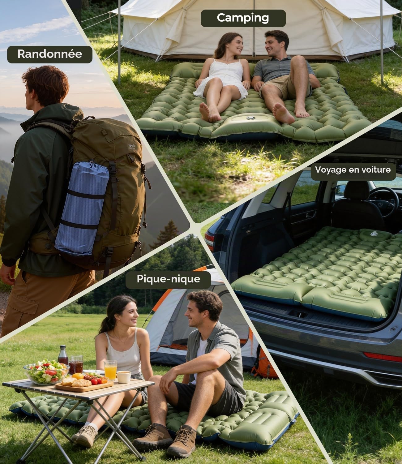 Materassino Matelas de Camping Gonflable Ultraléger, Gonflable Matelas Camping avec Oreiller, Pompe à Pied Intégrée, Camping Matériel Portable pour Plage, Voyage, Randonnée