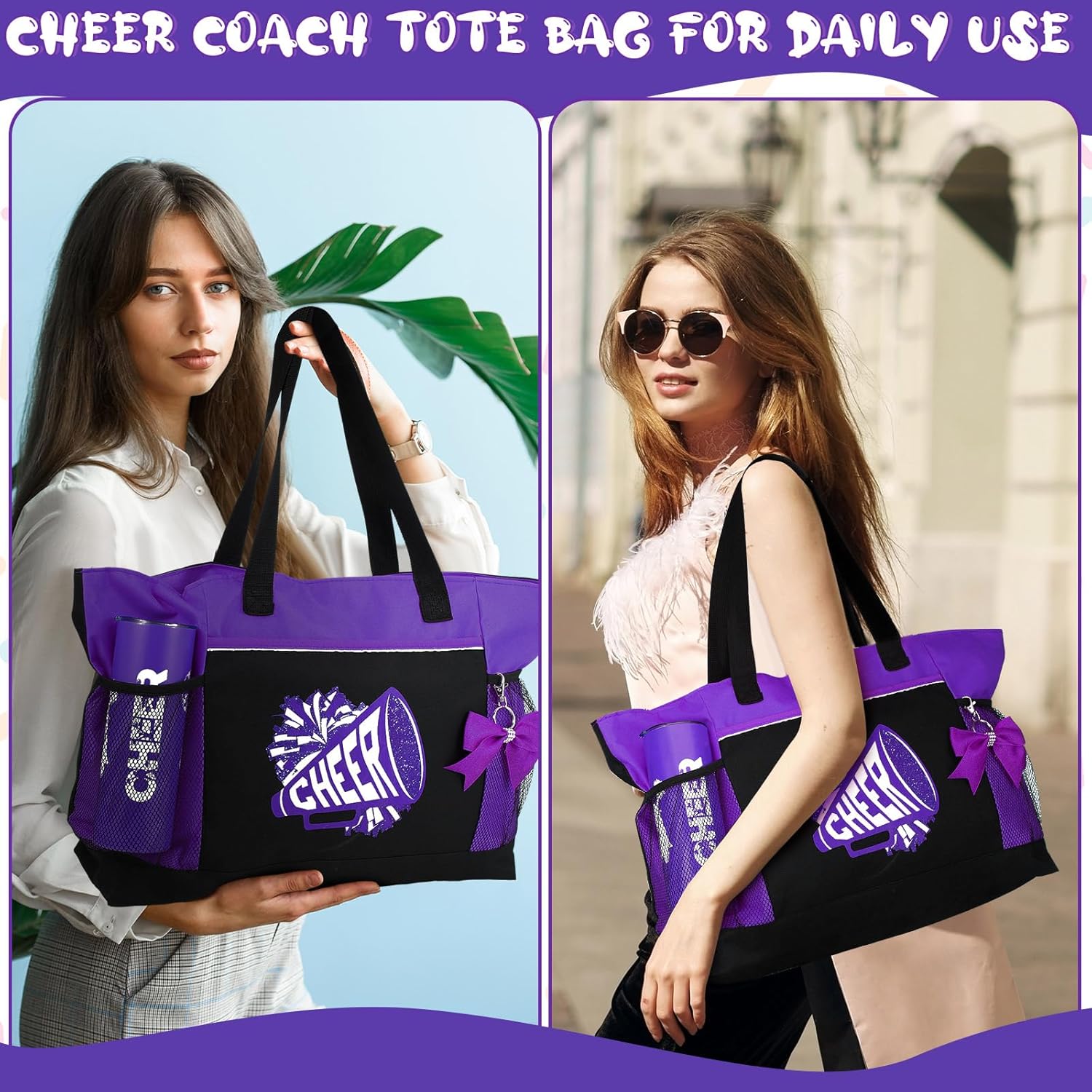 Patelai 4 Pcs Cheerleader Gifts Set Cheer Tote Bag 20 oz Tumbler Makeup Bag Keychain Stuff Accessories for Cheerleader - Image 7