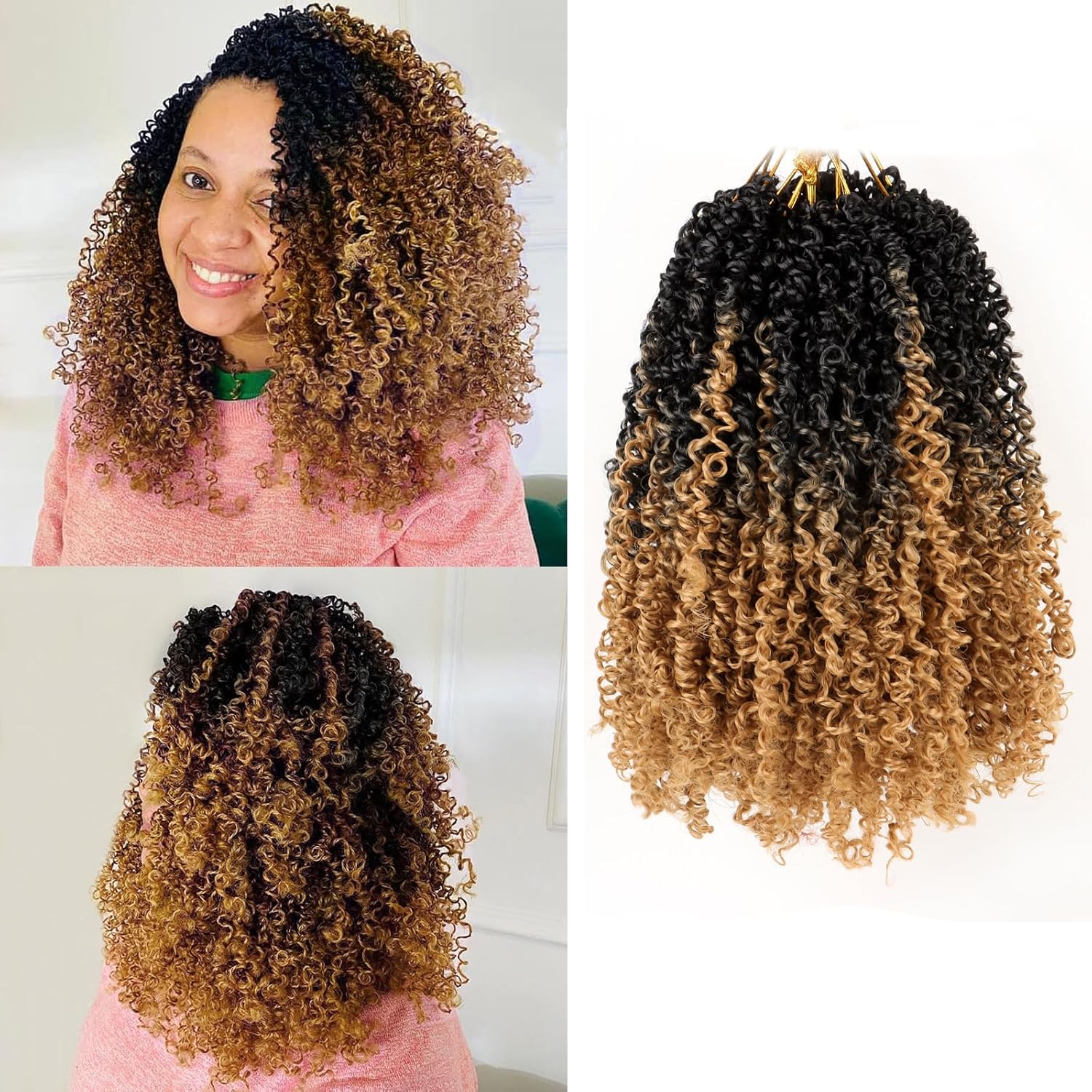 Pre Looped Yanky Twist Crochet Hair 16 Inch 8 Packs Mix 2 Tones Ombre Brown 1BH30# Fluffy Spring Mini Twist Passion Twist Bohemian Synthetic Crochet Braiding Hair