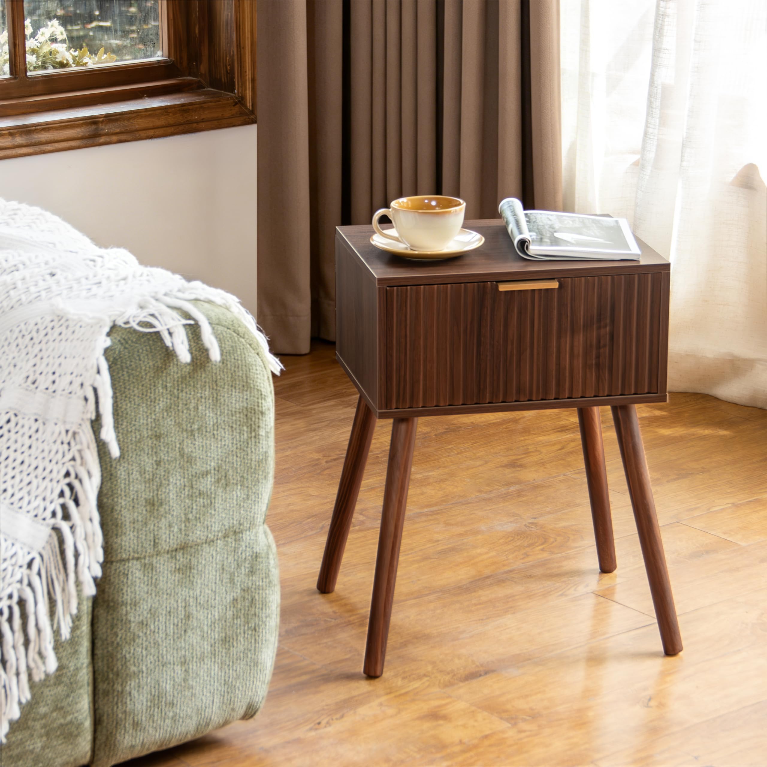 Daybed With Drawers: 5 Best Storage Picks for 2026 1 AWASEN Walnut Night Stand Mid Century Modern Nightstand with Drawer — product photo