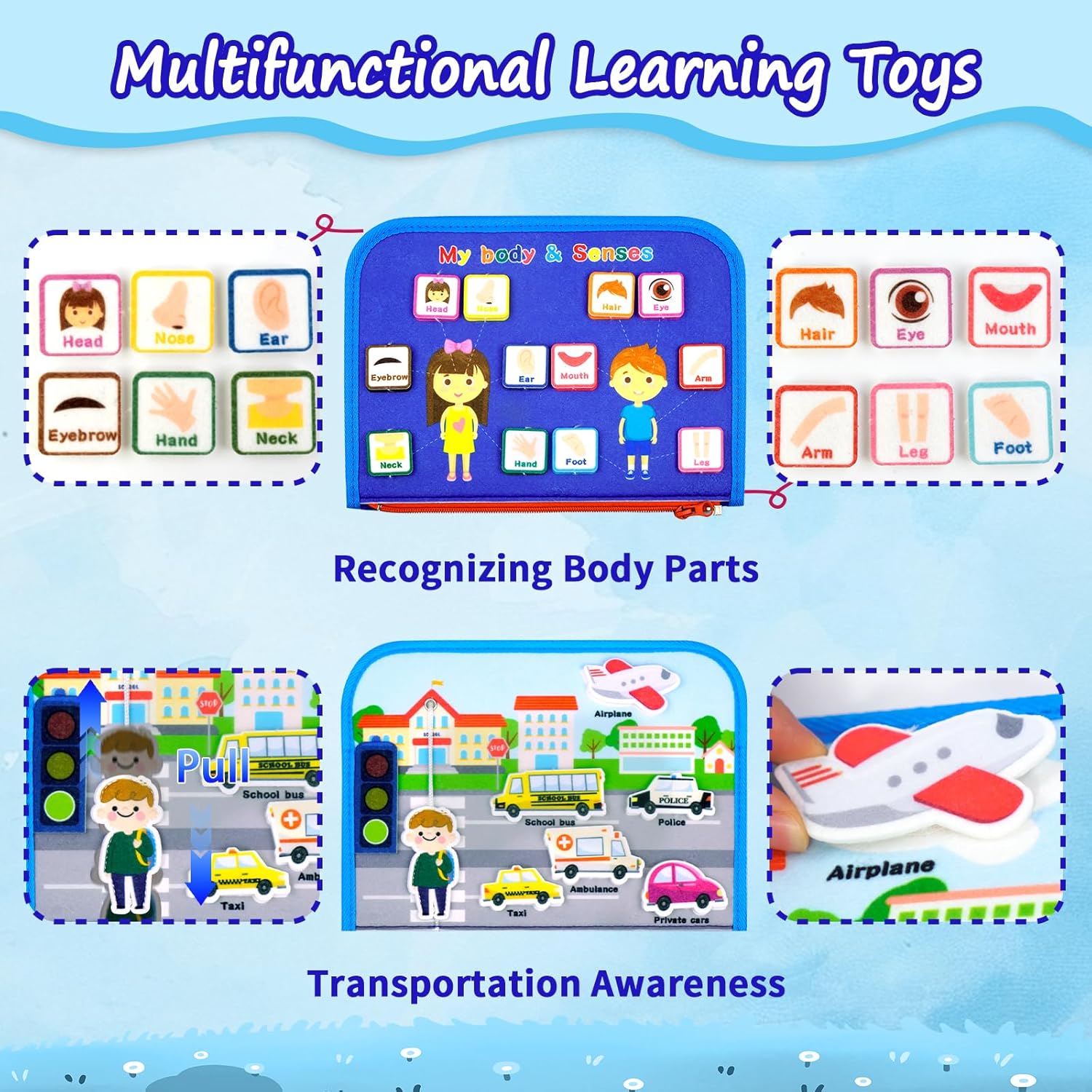 Busy Board, Ocean Toddler Busy Book Montessori Toys for 1 2 3 4 Year Old, Sensory Board Learning Activities Fine Motor Skills, Christmas Birthday Gifts for Girls Boys, Travel Toys for Airplane Car - Image 4