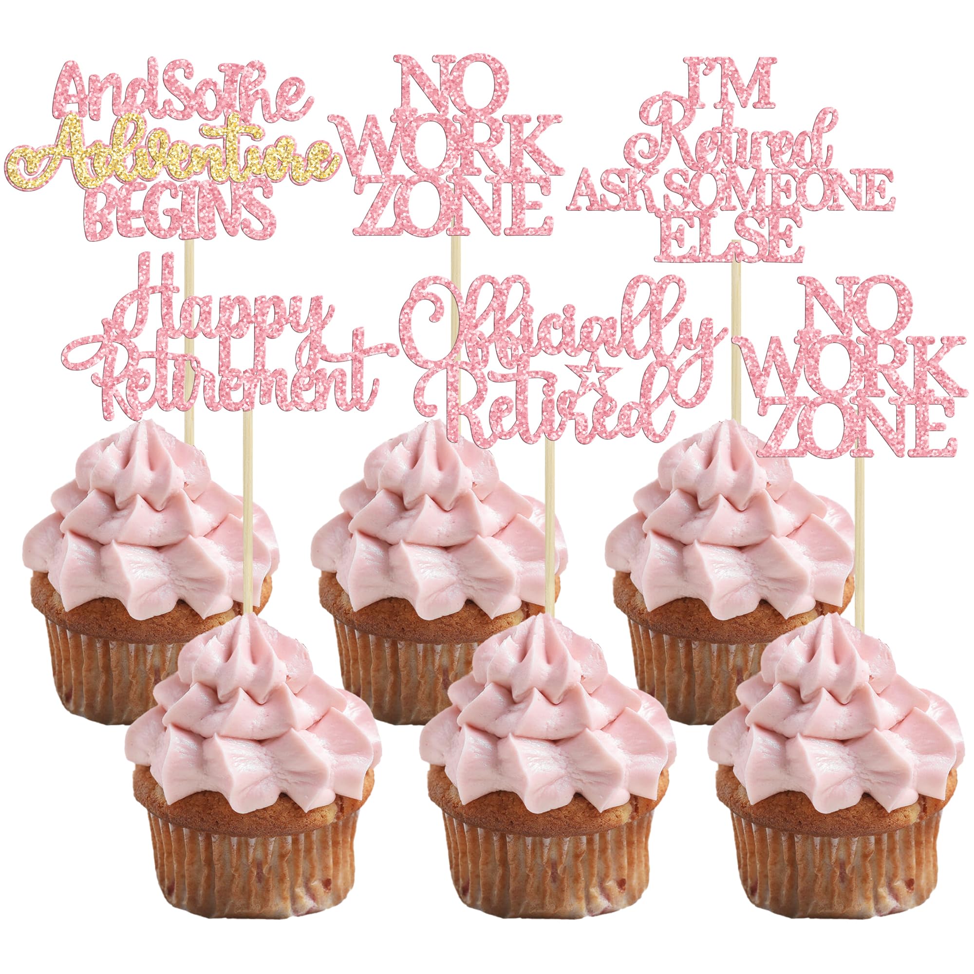 Gyufise 30Pcs Happy Retirement Cupcake Toppers Officially Retired Cake Toppers No Work Zone Adventure Begins Cupcake Picks for Retirement Theme