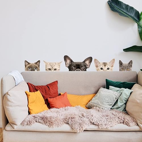 Miniatura 4 de Calcomanías divertidas de pared de gatos, calcomanías realistas de pared de gatos ocultos, calcomanías de vinilo removibles para cabeza de gato,