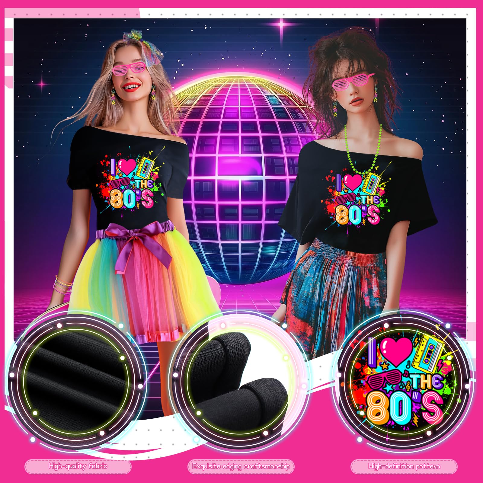 7Pcs 80s Costume Accessories Set - Image 3