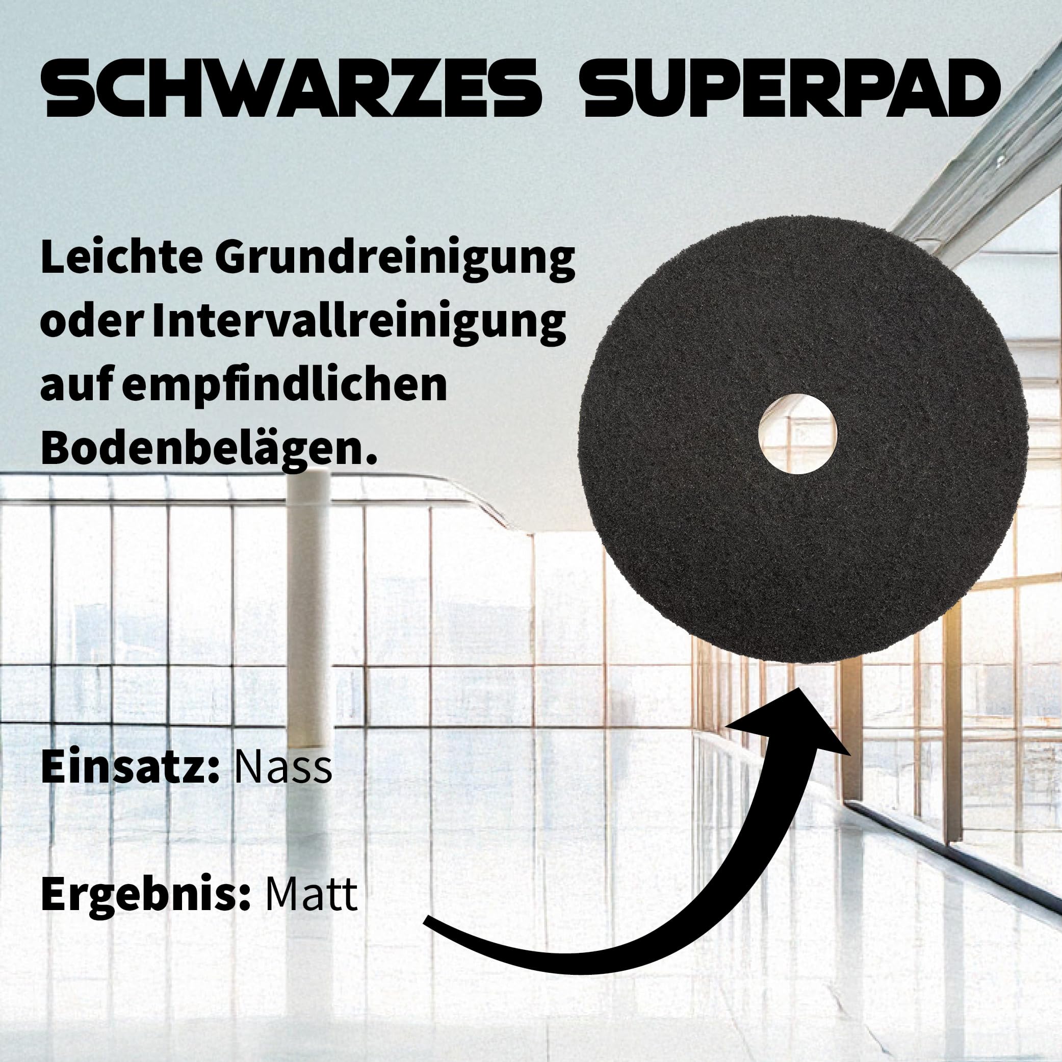 Superpads Maschinenpads aus Polyester 23-25mm - Reinigungspads für Trocken- & Nassanwendung - Hohe Reinigungsleistung für verschiedene Bodenarten (13 Zoll, Schwarz, 5er Set)