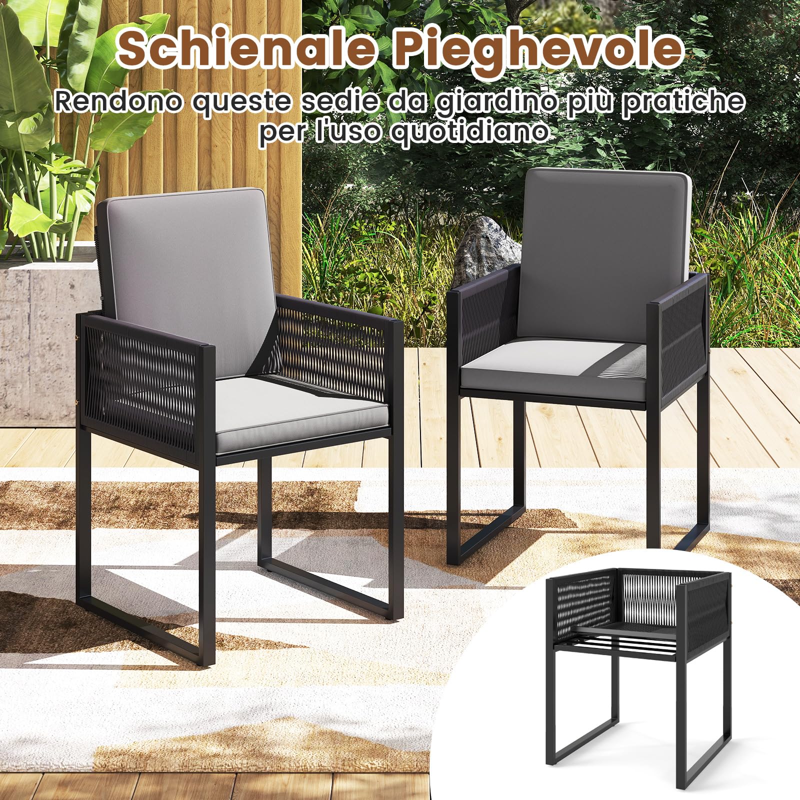 COSTWAY 5 Pezzi Set da Esterno in Rattan PE con Cuscini | Set Mobili da Giardino con Sedie Poggiapiedi e Tavolino da Caffè, Poltrone Lounge Salvaspazio per Balcone, Piscina e Cortile