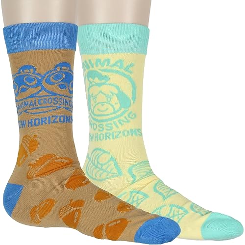 Animal Crossings Socks 2 Pair Animal Crossings New Horizons Character Knit Men's Crew Socks Fits Men's Shoe Size 8-12