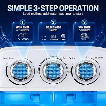 ZENY Portable Clothes Washing Machine Mini Twin Tub Small Laundry Washer Aparment Spin Dryer 9.9lbs Capacity Lightweight for Dormitory, RV blue