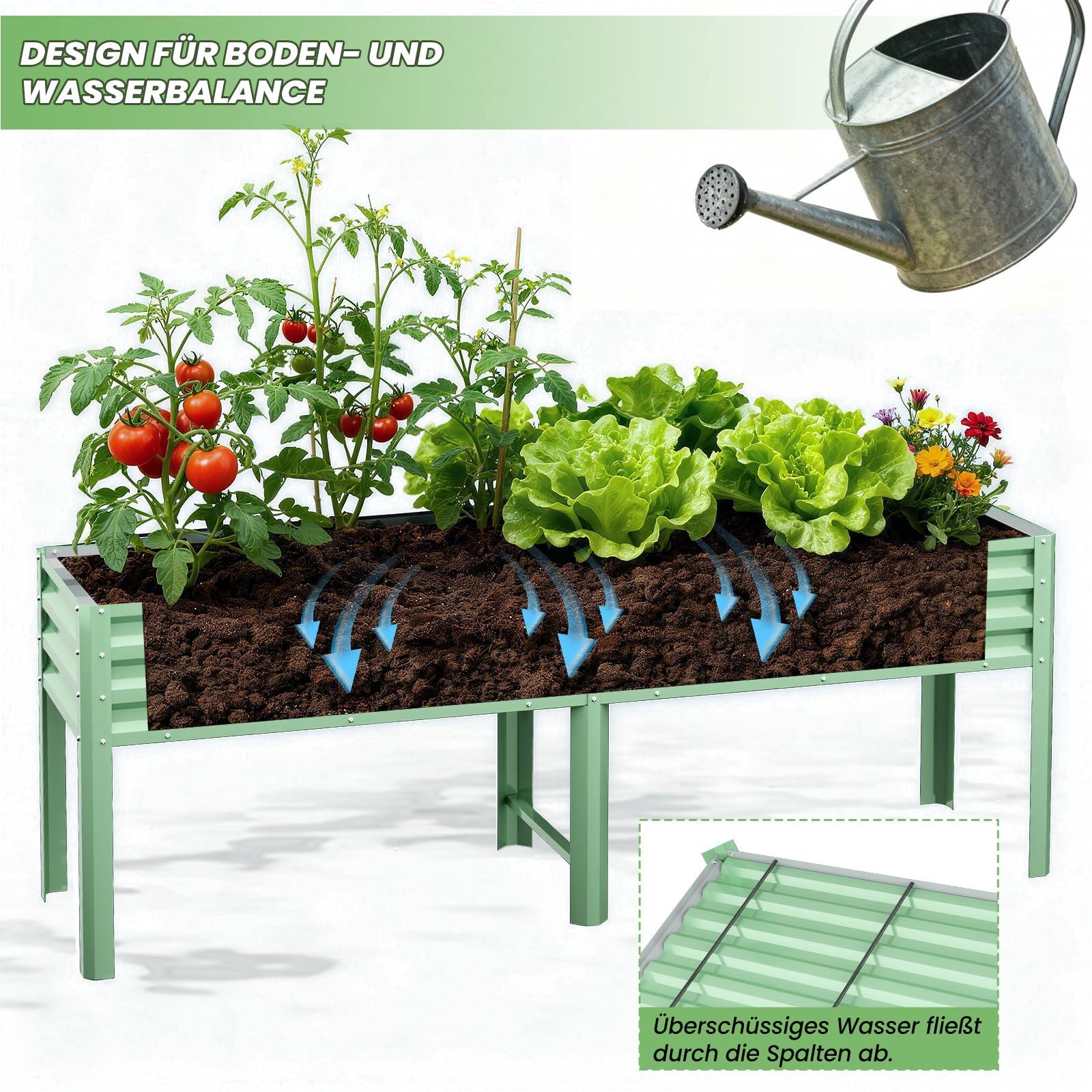 Hochbeet aus Metall, Verzinkter Stahl Rostfrei, 226x60x80 cm Hochbeet für Garten, Terrasse & Balkon, Pflanzkasten für Gemüse, Kräuter und Blumen, Langlebiges Pflanzbeet