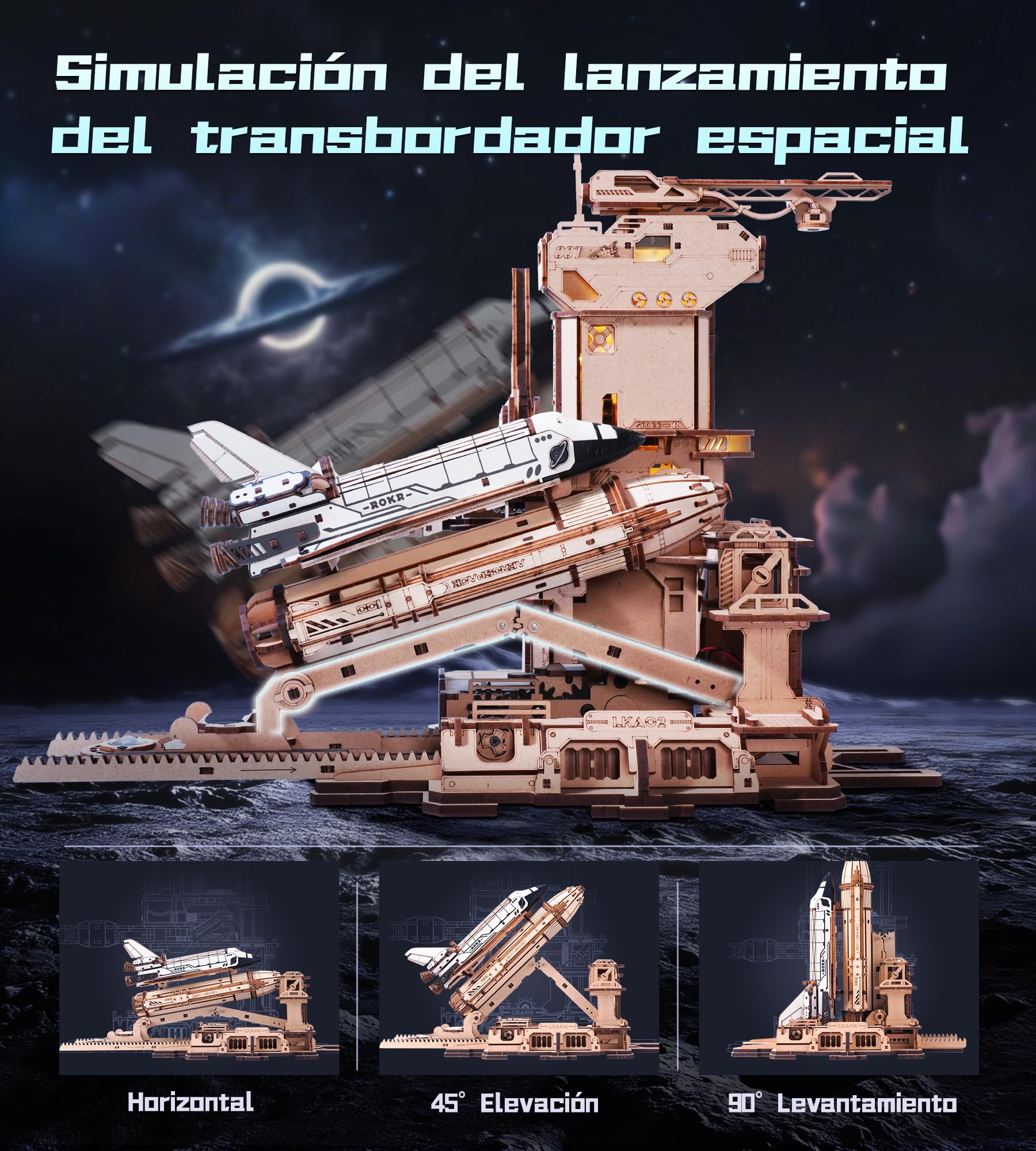 ROKR Puzzle 3D Madera Maquetas para Construir Adultos Transbordador Espacial Regalos de Pascua Space Shuttle LKA02