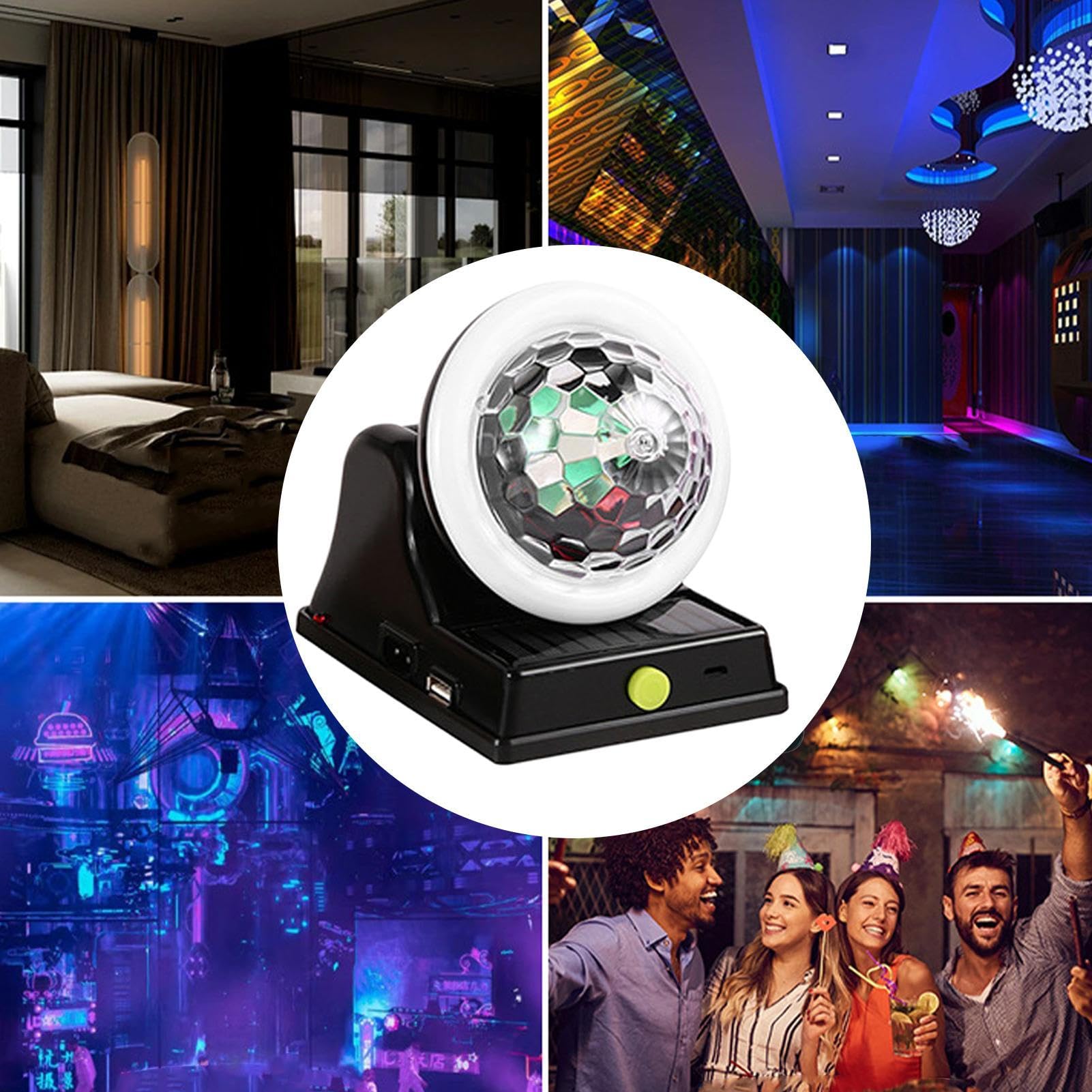 Lámpara de discoteca de carga solar – Ambiente de fase LED colorido para uso exterior interior | Iluminación de fiesta para ahorro de energía para jardín, patio, camping, fe