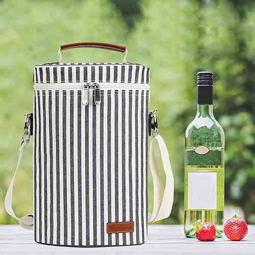 Miniatura 9 de Bolsa para vinos con aislamiento, para 2 botellas, bolsa de viaje acojinada, con correa para el hombro y sacacorchos, regalo perfecto para los