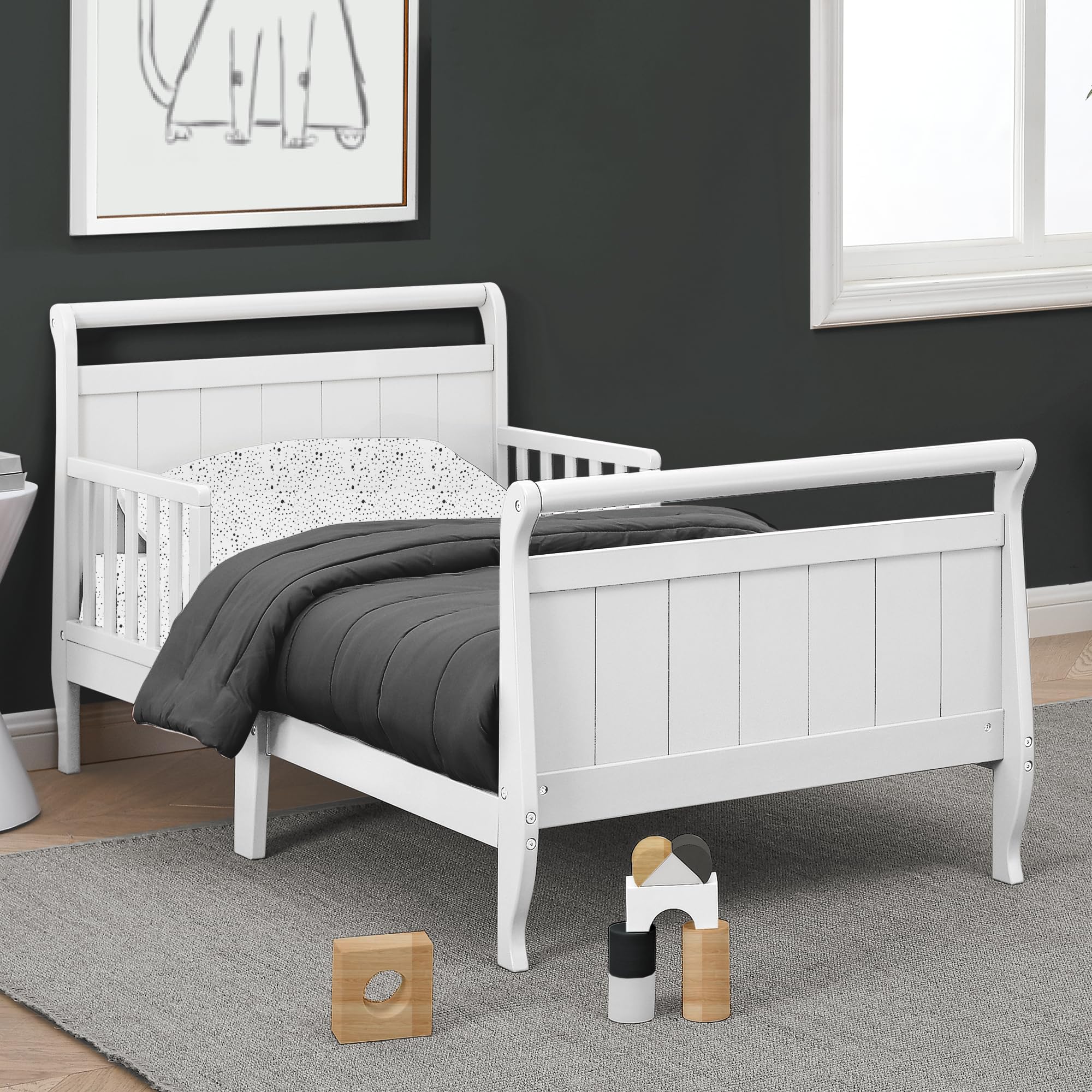 Cama infantil de trineo de madera, color blanco 7