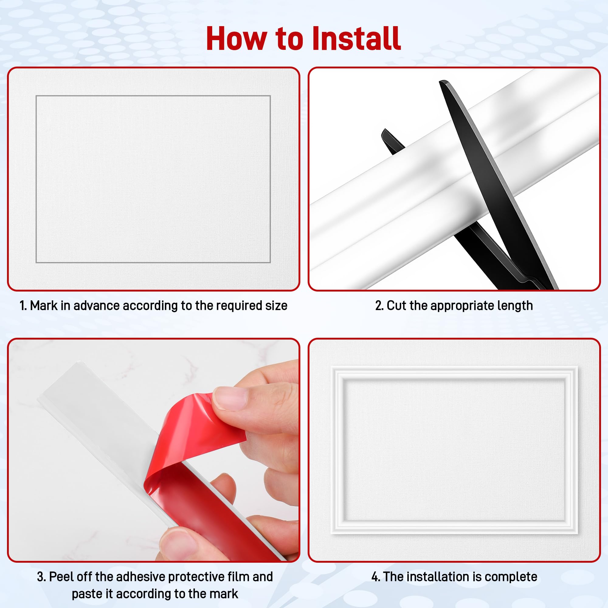 Starvortex Moulure Adhesive pour Murs, 7m x 2.79cm Moulure Murale Adhesive | Moulure Flexible pour Portes Intérieures Blanches, Plinthe PVC Souple, pour Murs, Miroirs et Bords, Moulure Decorative