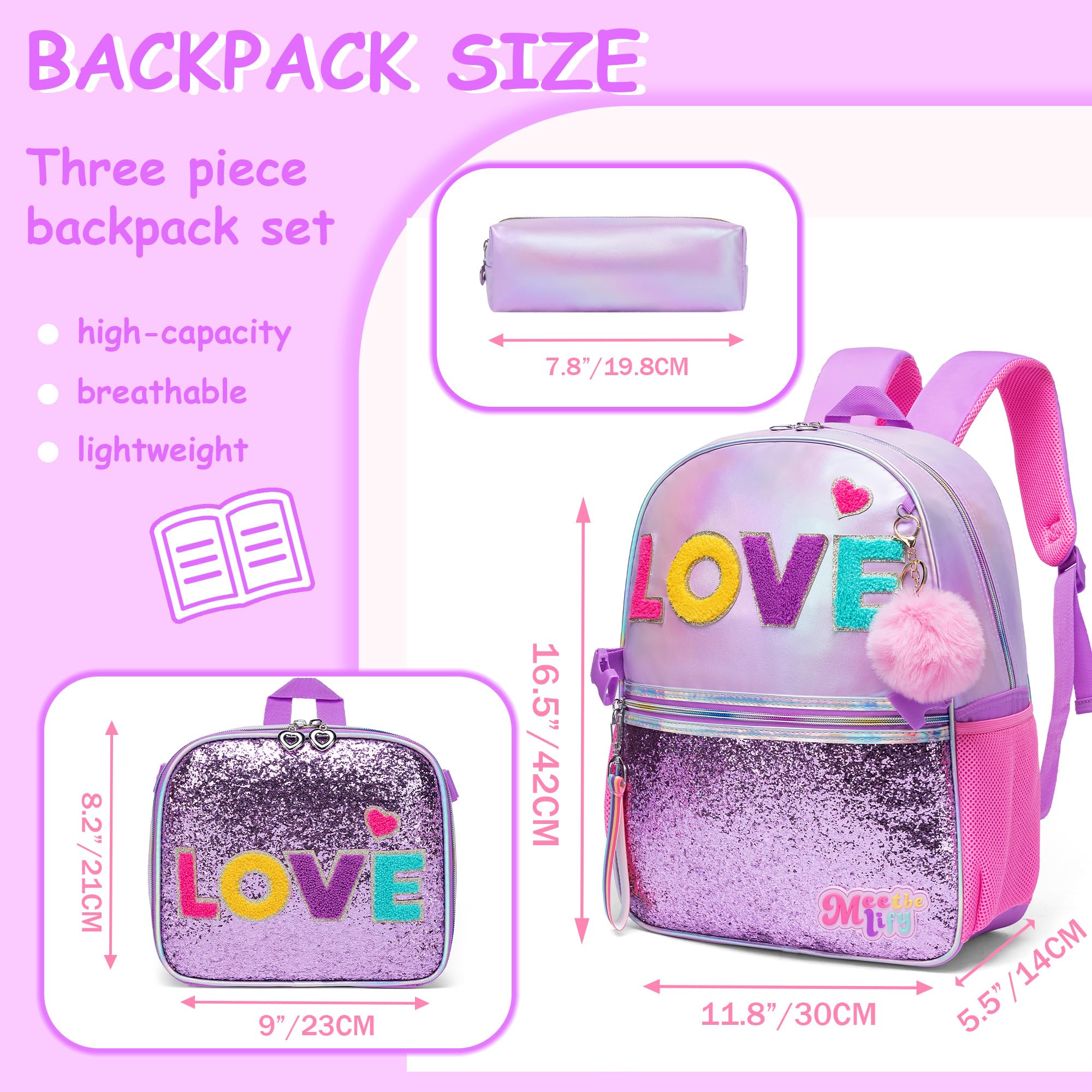 HTgroce Backpacks for Girls School Backpack for Girls Backpacks for Elementary School Bags for Girls, Purple Love