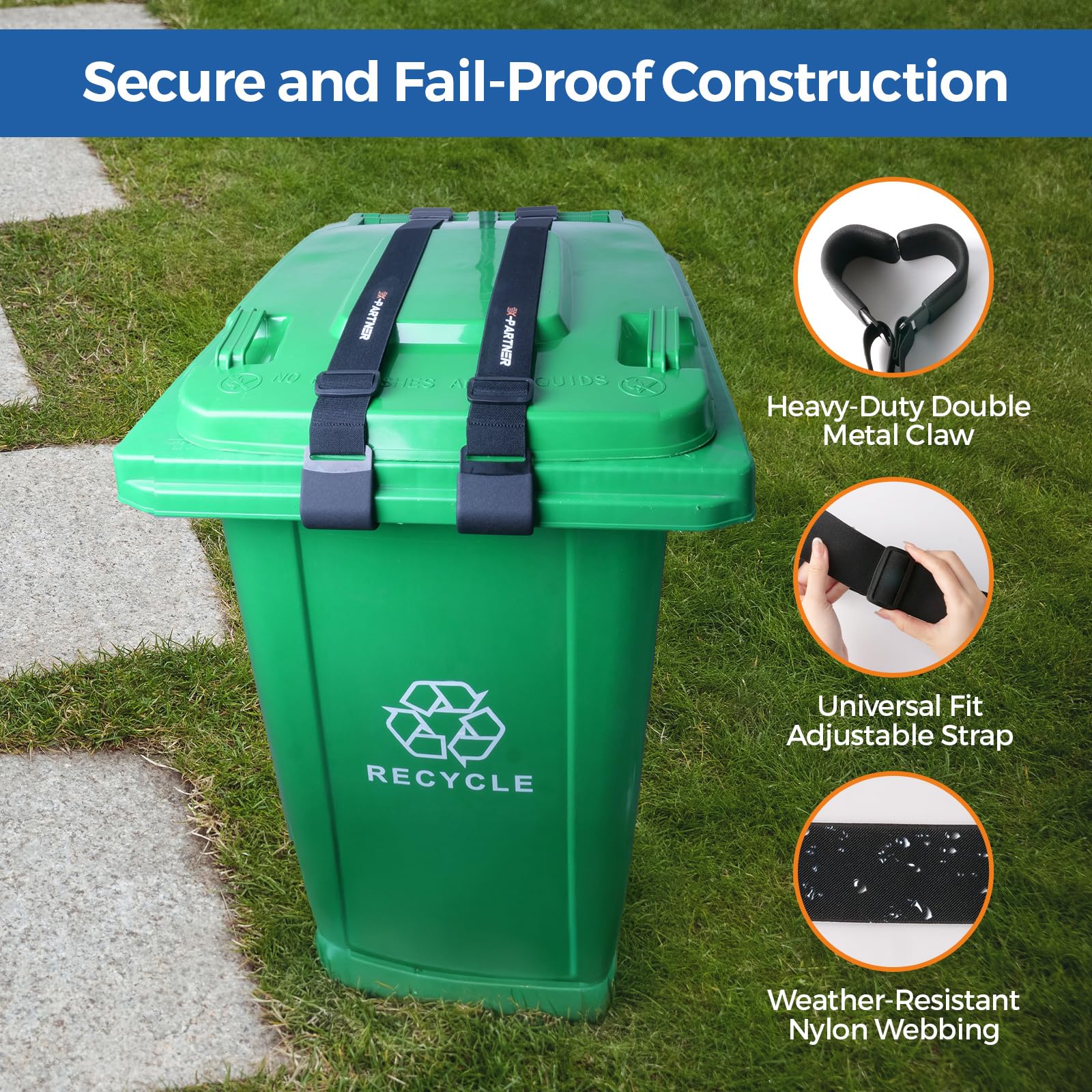 Heavy-Duty Trash Can Lock – Adjustable Straps For Bear & Raccoon Proof Bins