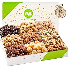 NUT CRAVINGS - Easter Mixed Nuts Gift Basket in White Gold Box (9 Assortments) Ramadan Gifts Treats for Adults, Food Arrangement, Healthy Snack Care Package, Kosher