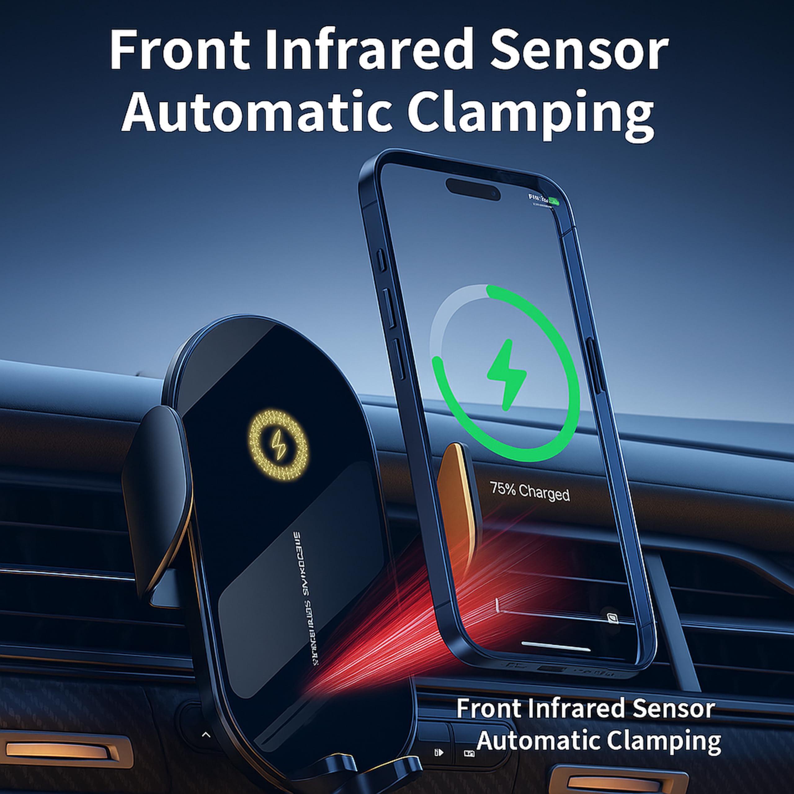 Soporte para teléfono de coche, cargador de coche 2025, soporte de ventilación inalámbrico rápido para teléfono celular, para MagSafe, iPhone y Android, sujeción automática manos libres con sensor