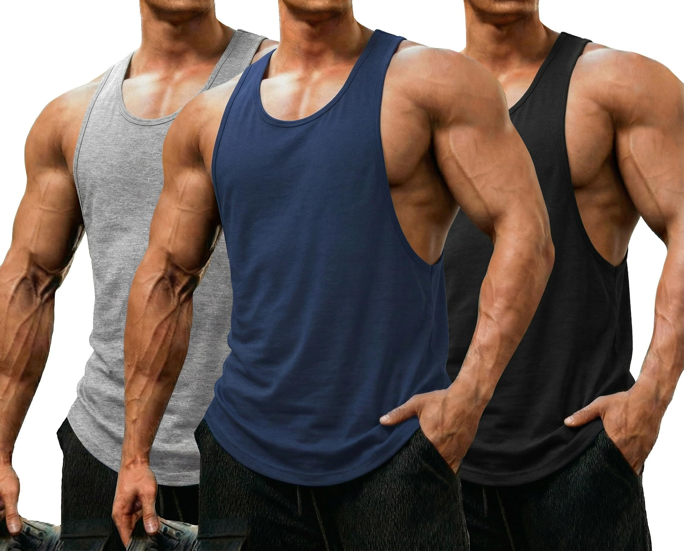 COOFANDY Camiseta de tirantes para hombre, 3 unidades, para culturismo y entrenamiento, sin mangas, para fitness, gimnasio, verano, deportes