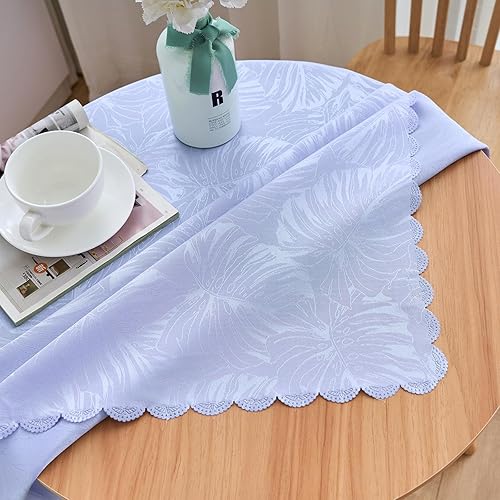 Miniatura 94 de Mantel Redondo Dorado Mantel de Mesa con Patrón de Hojas Borde Festoneado Sedoso Suave Impermeable Lavable 50 Pulgadas Cubierta de Mesa de Tela