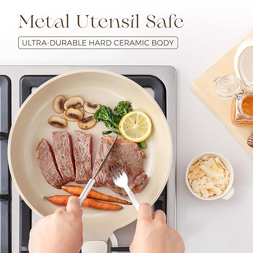 Miniatura 10 de Sartén de cerámica antiadherente, sartén antiadherente no tóxica, sartén para huevos saludables, sartén antiadherente para tortilla para chef, sin