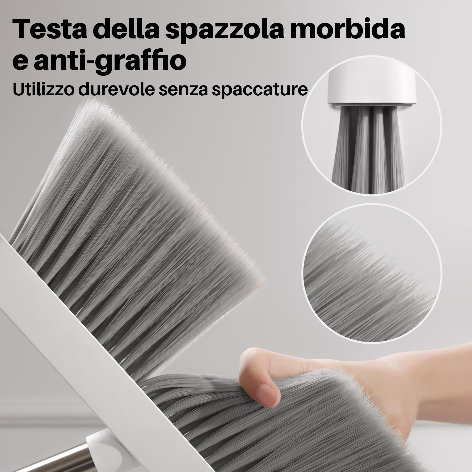 JOYMOOP set scopa e paletta, paletta e spazzola con manico lungo, scopa senza bisogno di piegarsi per uso interno ed esterno, bianco e grigio