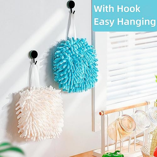 Miniatura 6 de Juego de toallas de mano de felpilla con 3 ganchos para colgar, suaves y absorbentes, decoración creativa, toallas de mano con 3 ganchos (blanco +