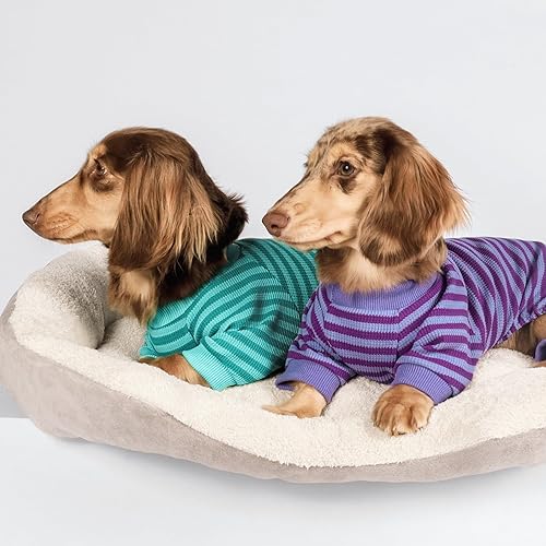 Miniatura 3 de Fitwarm Pijama de perro a rayas verdes y verde azulado, ropa de perro de gofre para perros pequeños, hembra, niño, mameluco para cachorros con pies,
