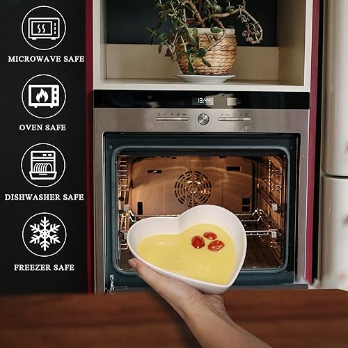 Miniatura 3 de Juego de 2 platos de ensalada profundos en forma de corazón de porcelana, cuencos de corazón de 7 pulgadas para servir postreaperitivofruta, 19