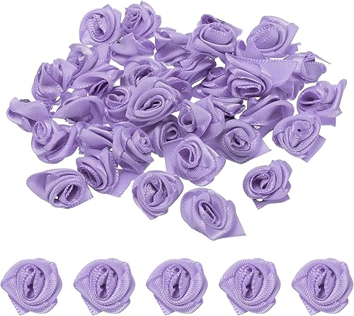 PATIKIL Mini rosas de cinta de satén de 0.6 pulgadas, 30 piezas de adornos de flores de tela, apliques de rosetas para manualidades y bodas, color