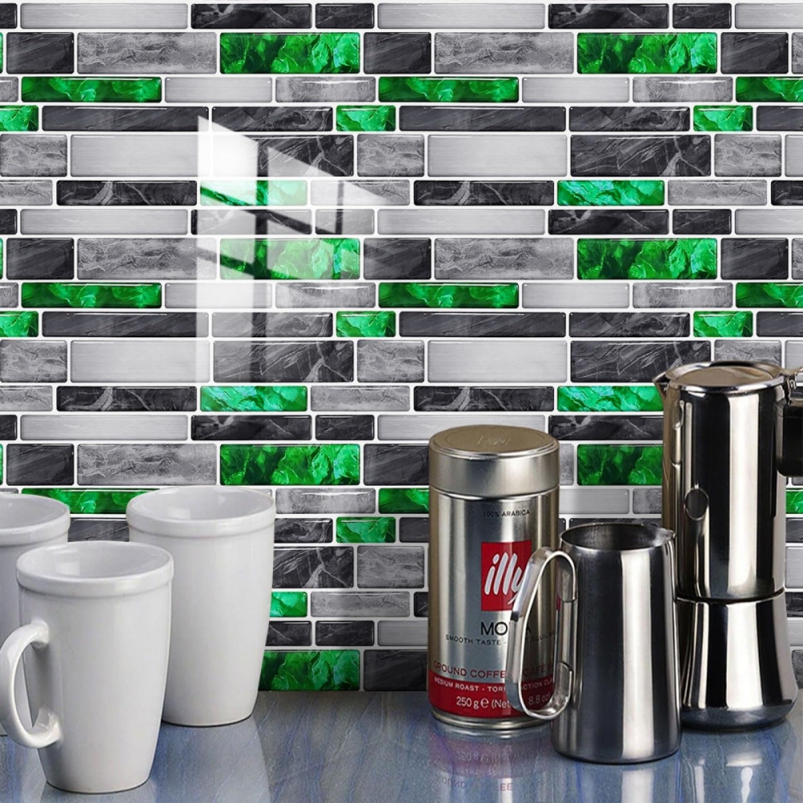 Wykwintne naklejki na płytki zielony szary marmur olejoodporne naklejki na płytki łazienka kuchnia samoprzylepne winylowe wodoodporne transfery usuwalna ściana 12 x 24 cm / 20 szt