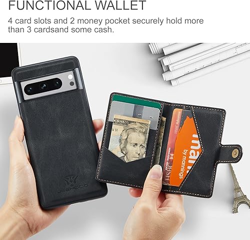 Miniatura 4 de Funda para Google Pixel 8 Pro 2023, cartera magnética desmontable con ranura para efectivo, soporte de carga inalámbrica con función de soporte