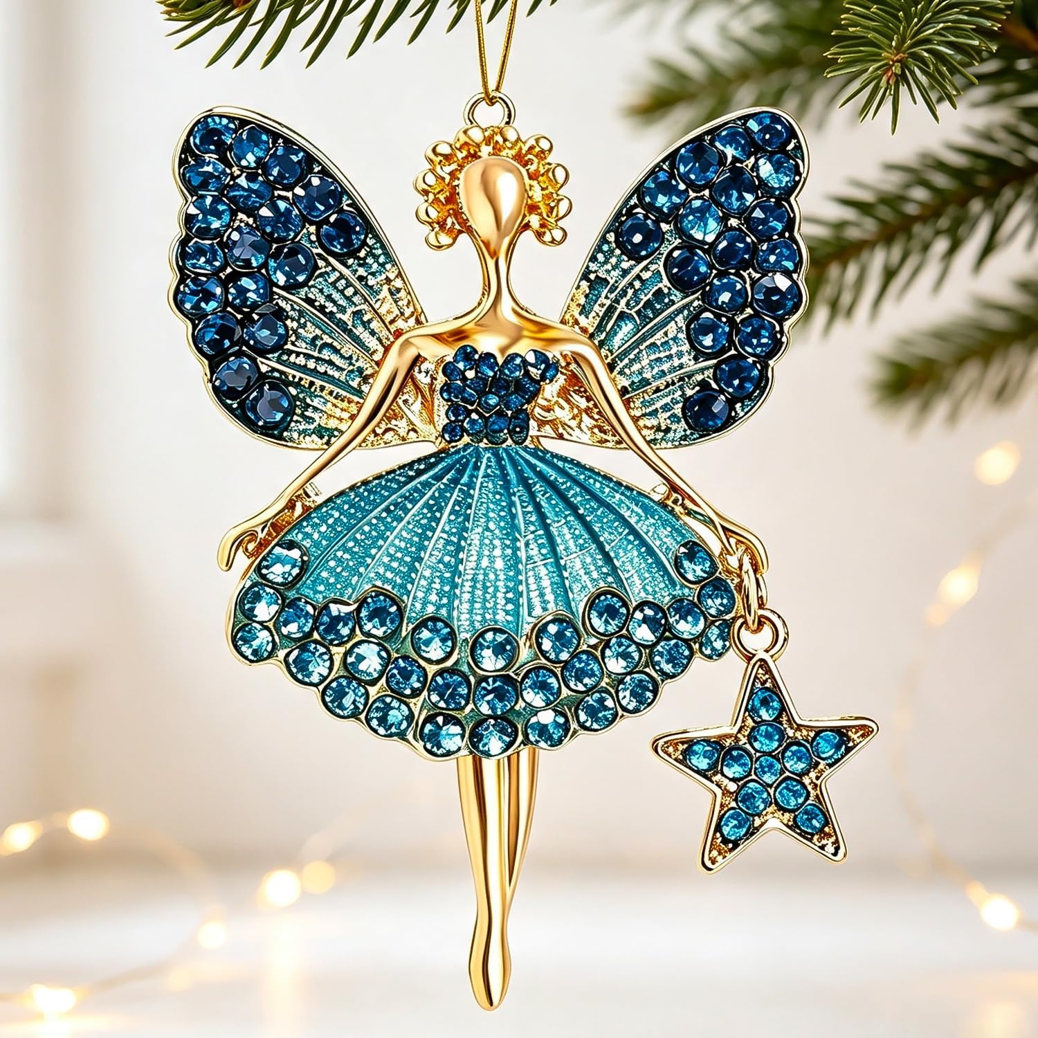 Angel Ornaments for Christmas Tree, Metal Angel with Rhinestone, Religious
