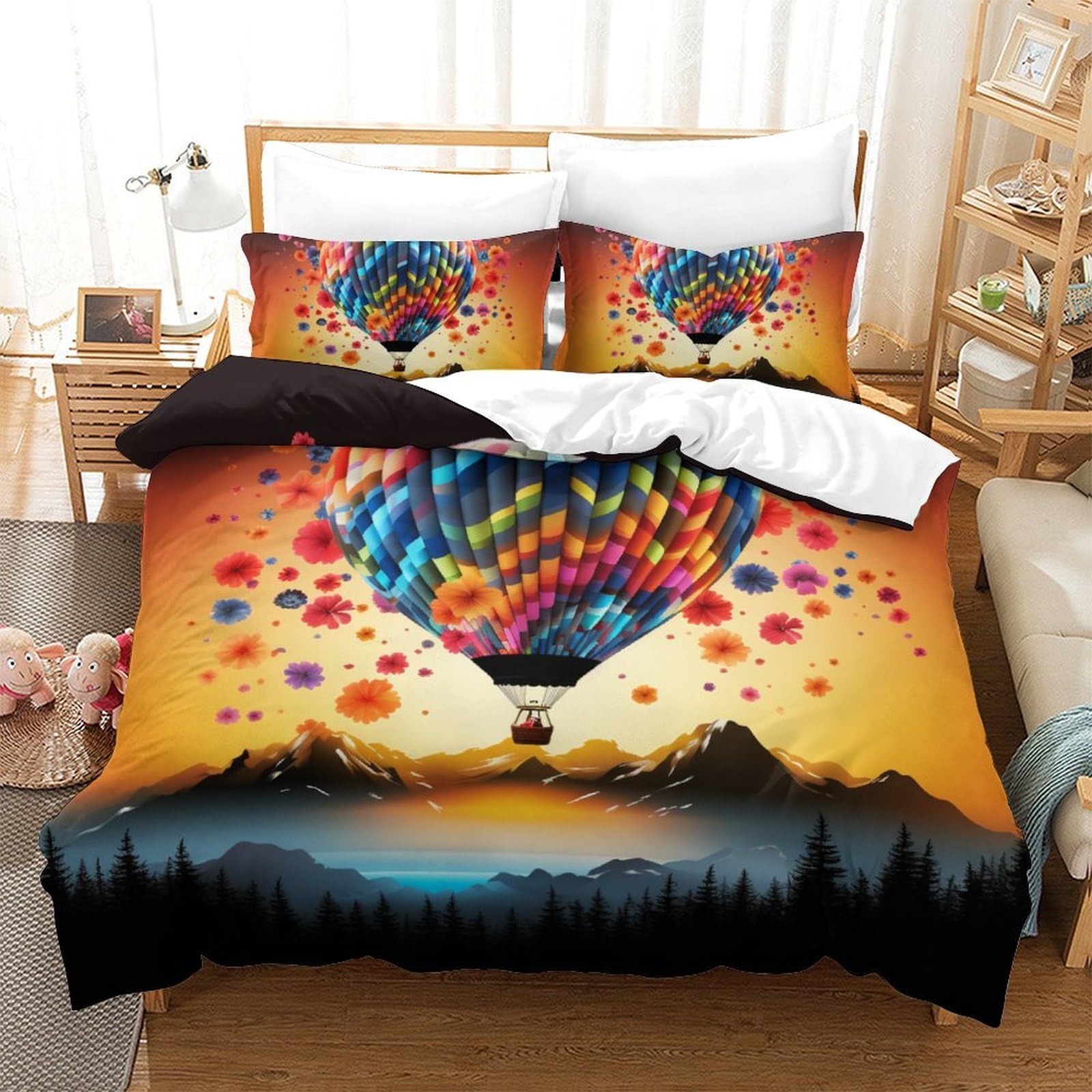 Parure de lit anti-plis microfibre 200x200 fermeture éclair pour enfiler la couette vite