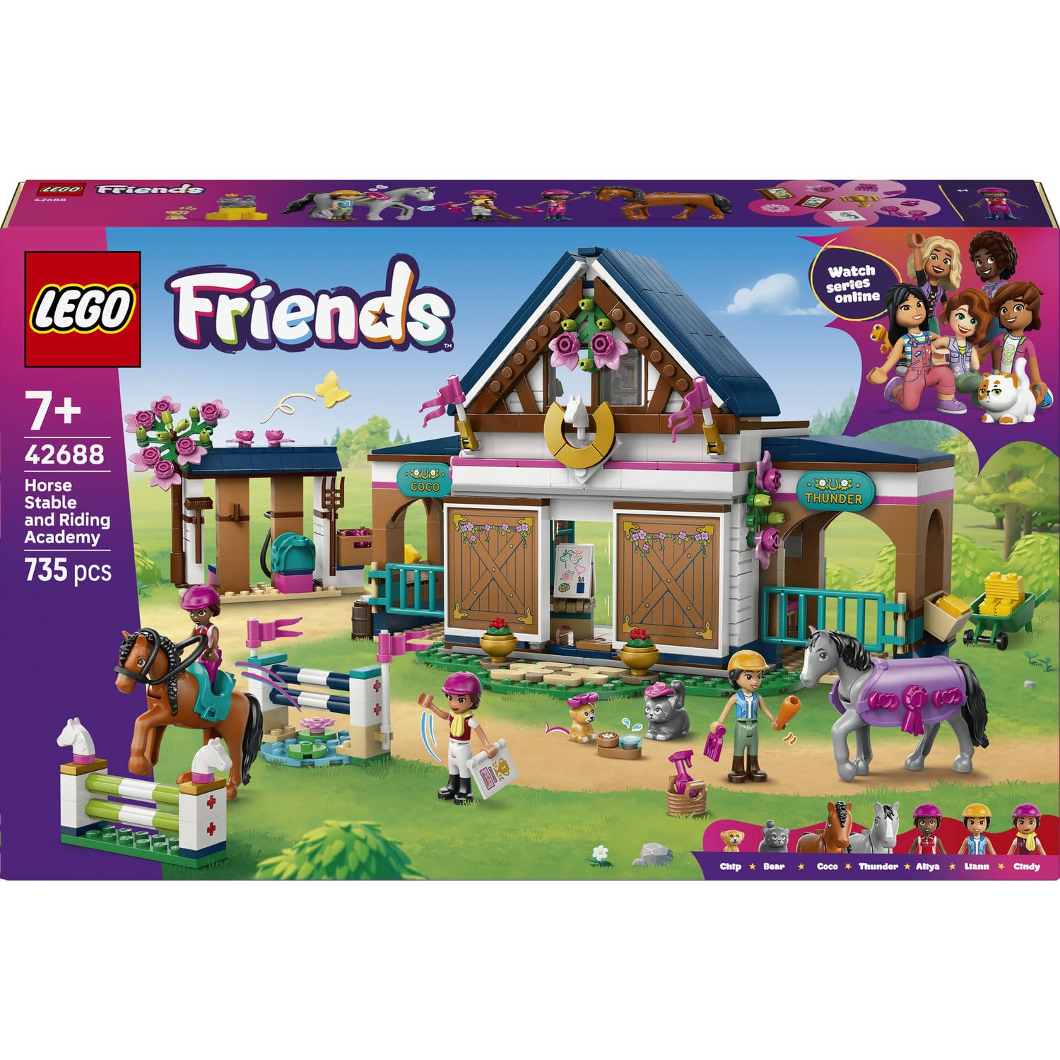 LEGO Friends Horse Stable and Riding Academy 42688 | Toys for 7+ Year Old Girls, Educational Set, 2 Horse Animal Figures, 3 Mini Dolls & Accessories, Birthday Gift, 735 Pieces
