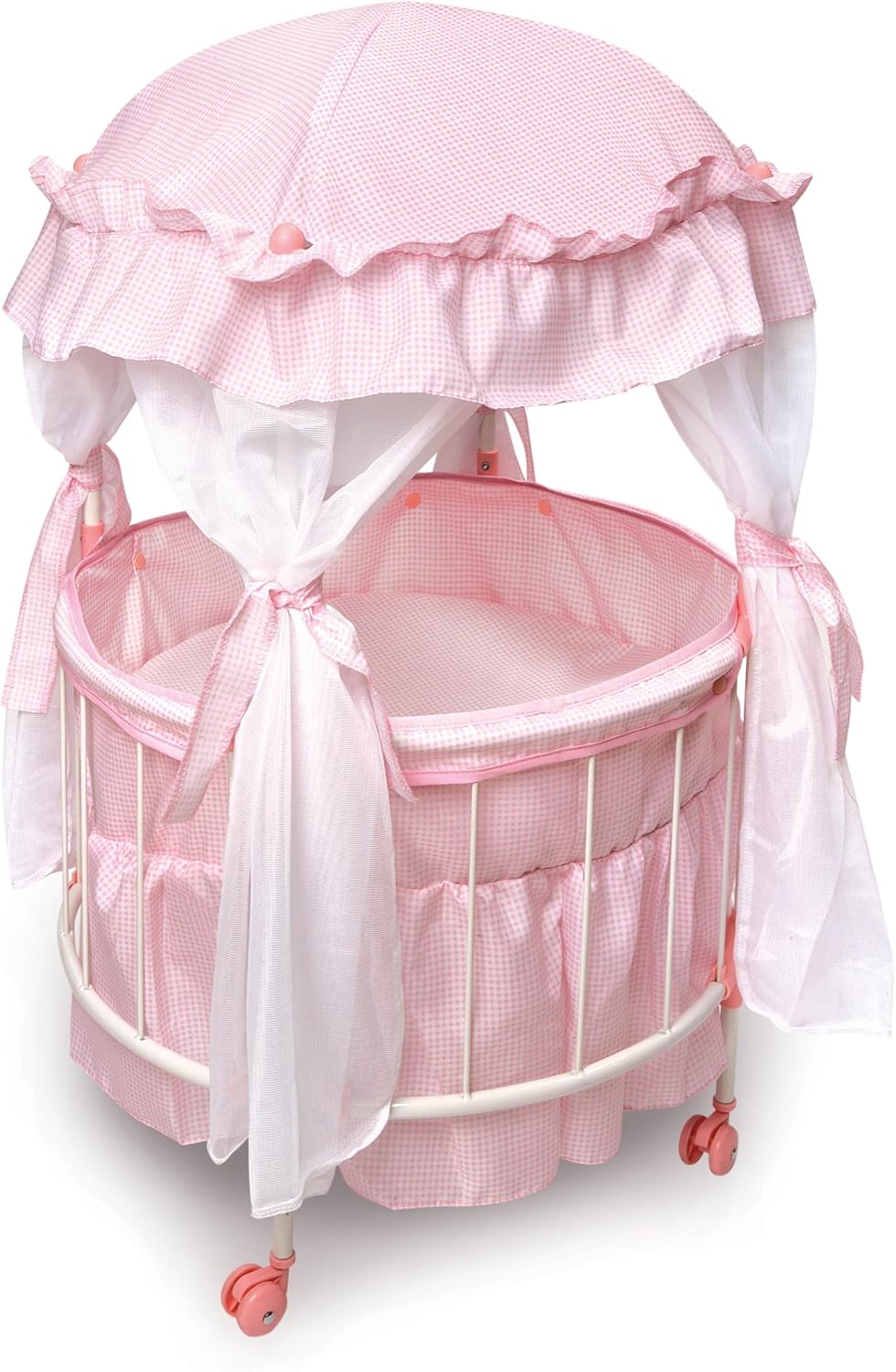 Badger Basket Pavilion Doll Bed for Dolls - Includes Padded Mat - Durable, Stylish Toy Furniture with Canopy for Pretend Play & Décor for Kids Ages 3+ - Pink