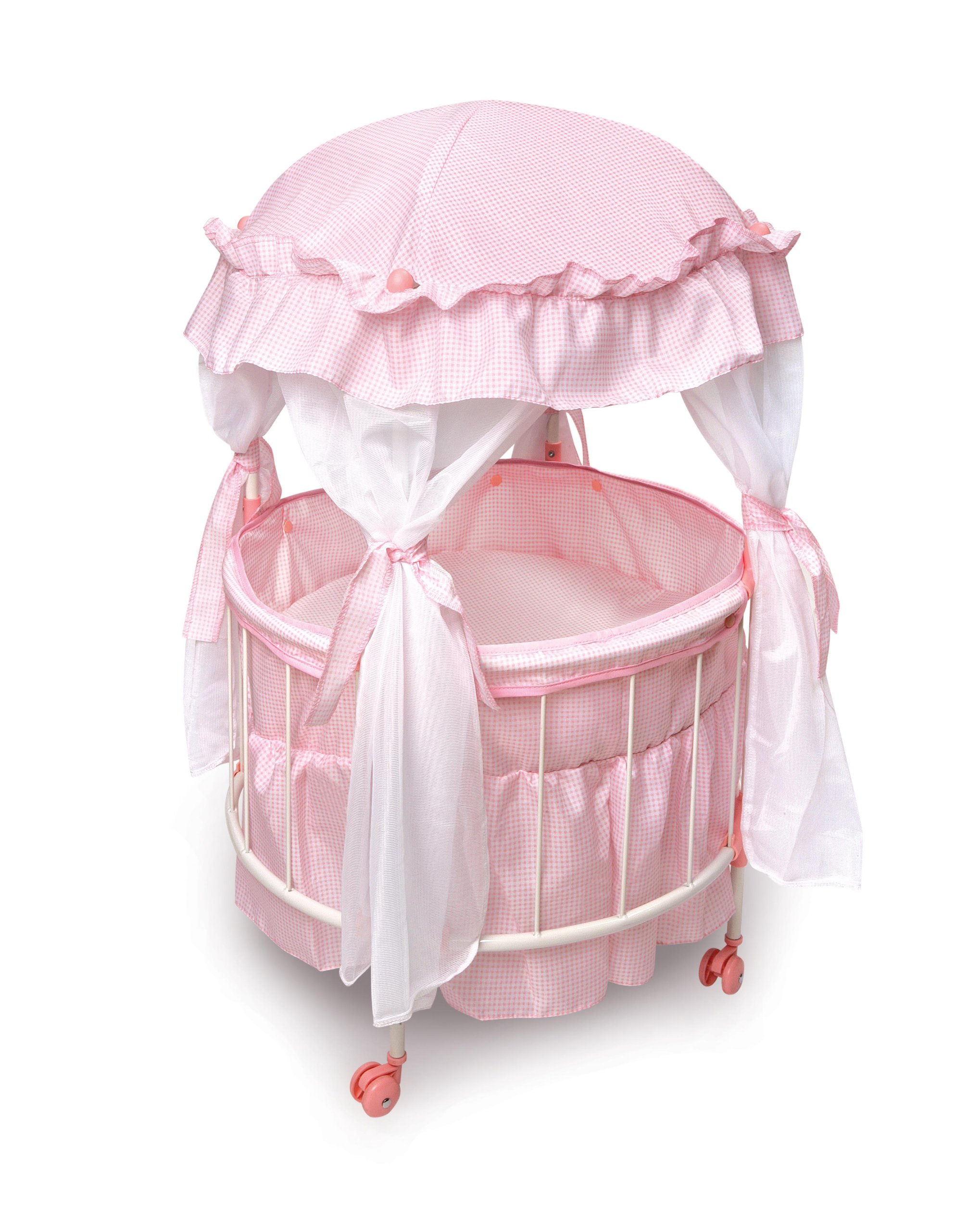 Badger Basket Pavilion Doll Bed for Dolls - Includes Padded Mat - Durable, Stylish Toy Furniture with Canopy for Pretend Play & Décor for Kids Ages 3+ - Pink